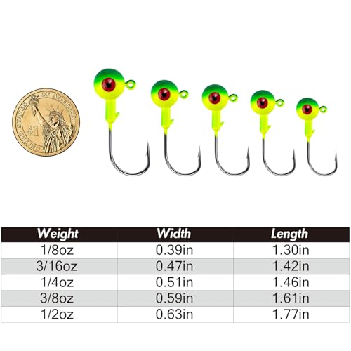 Green 1/4oz Fishing Jig Head with 3D Eyes Saltwater & Freshwater