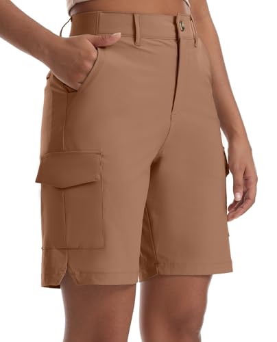 Women's Lightweight Cargo Shorts - Quick Dry Hiking Workwear Large Mocha