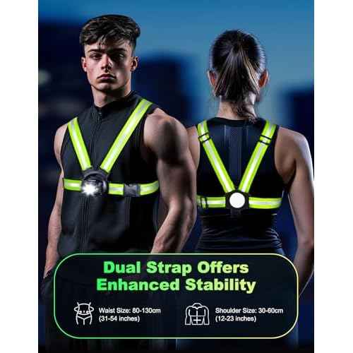 Running Lights for Runners, 500 Lumens Running Light with 45¡Æ Adjustable Tilt, 360¡Æ Reflective Vest & IPX4 Waterproof Rechargeable Light Up Gear for Night Walking/Cycling/Jogging/Hiking