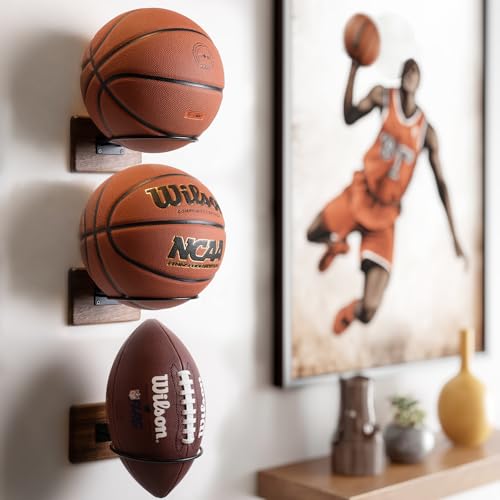 Acacia Wall Mount Basketball Holder Rack for Sports Balls - Set of 2
