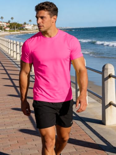Men's Moisture Wicking Quick Dry Workout Shirts - Large Neon Pink