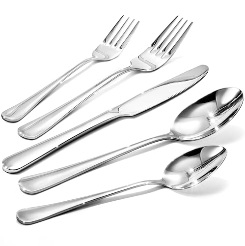 Silverware Set for 8 - 40 Piece Heavy Duty 18/10 Stainless Steel Flatware with Knives Forks & Spoons - Mirror Finish, Dishwasher Safe, Variation: Silver