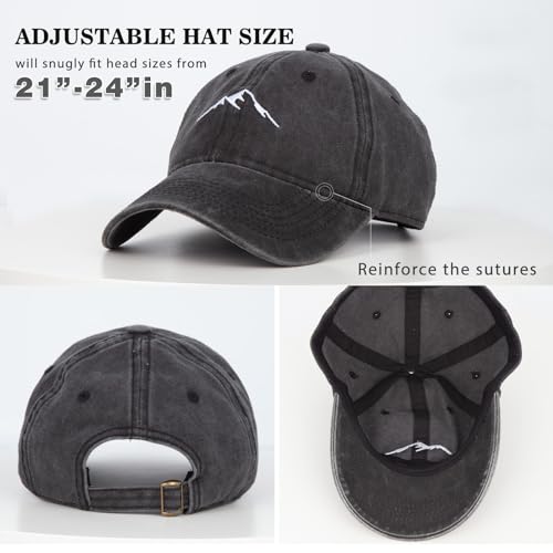 Washed Cotton Vintage Smile Mountain Baseball Cap Sun Hat - Adjustable One Size Black Navy Khaki