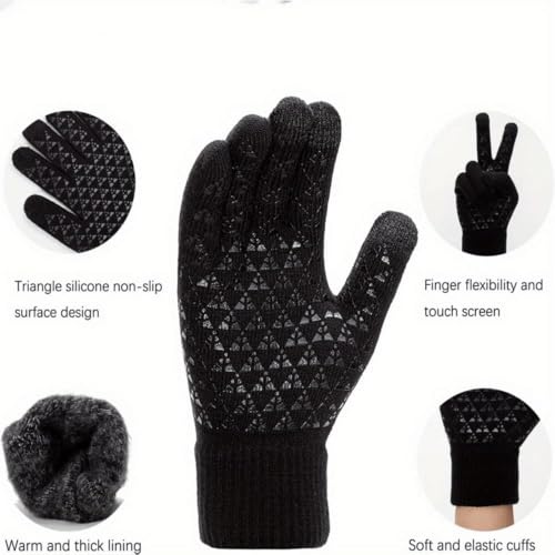 Winter Gloves For Men Women- Thermal Fleece Lined Touchscreen Gloves With Anti-Slip Grip For Skiing/Cycling/Hiking, Elastic Cuff Design