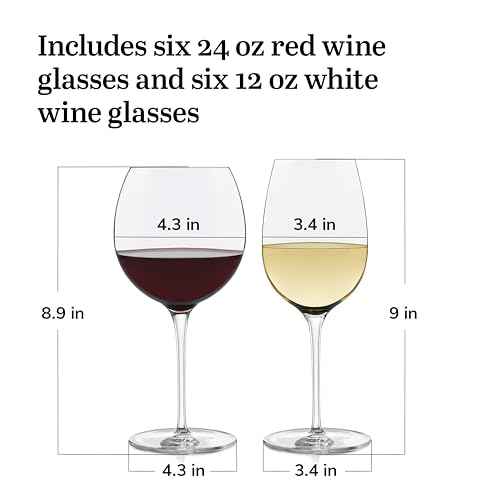 Libbey Signature Kentfield Red and White Wine Glasses Set of 12, Elegant, Dishwasher Safe Glass, Party Wine Glasses for Birthdays, Weddings, & More