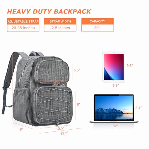 Grey 30L Heavy Duty Mesh Backpack Large Capacity Beach Bag