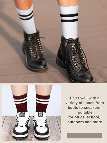 Vintage Crew Socks 12 Pairs Women's Retro Striped Casual Athletic Socks