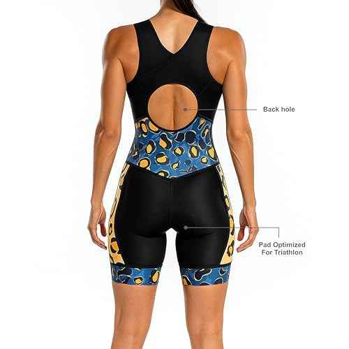 Women's Triathlon Tri-Suit, Blue, Sleeveless, Racerback, Bodysuit, Solid, Quick-Drying