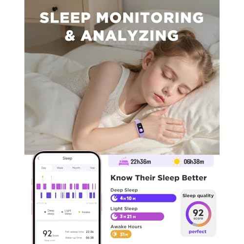 BIGGERFIVE Vigor 3 Kids Fitness Tracker Watch, AMOLED Screen, No App No Phone Needed, 3ATM Waterproof, Heart Rate and Sleep Monitor, Pedometer Watch, Sports Step Counter for Girls Ages 5-15, Lilac