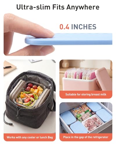 TOURIT Reusable Slim Ice Packs for Lunch Boxes - Baby Blue 4 Pack