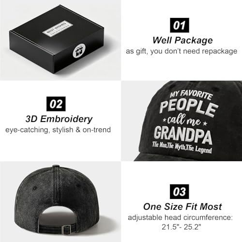 Grandpa Black Embroidered Hat for Men - Gifts for Family and Friends