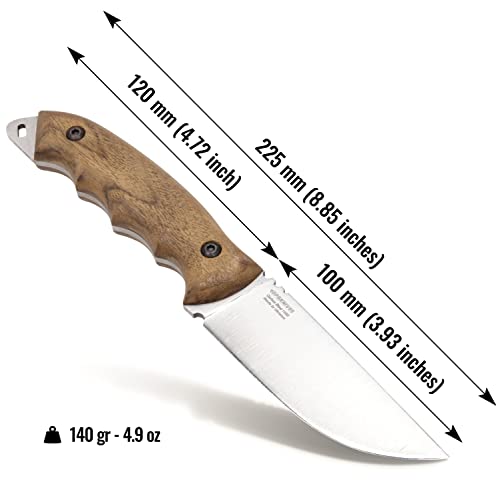 HK4 Fixed-Blade Carbon Steel Knife with Leather Sheath - Camping & Survival Utility Knife