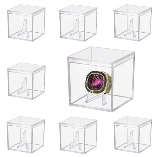 Transparent 8-Piece Championship Ring Display Cases Set with Stand, 2.17 Inch
