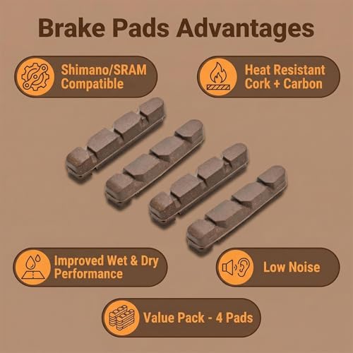 Carbon Rim Brake Pads for Road Bikes - Cork Inserts, 2 Pairs