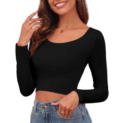 Women's Long Sleeve Crop Tops Casual Slim Fitted Going Out Shirts Active Baselayer 2025