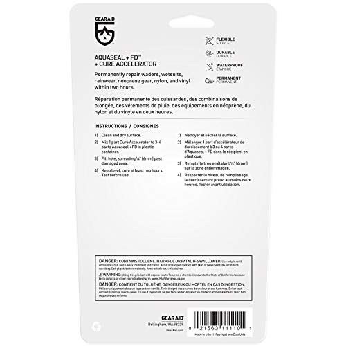Gear Aid Aquaseal FD Flexible Durable Repair Adhesive and Cure Accelerator, Clear Glue, 0.75 oz