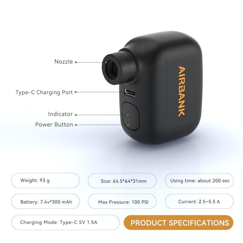 Mini Electric Bicycle Pump Portable 100 PSI for Road Bikes with Rechargeable Battery