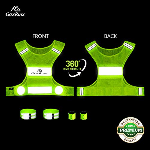 Large Yellow Reflective Safety Vest Running Gear with Armbands & Bag - Ultralight Reflective Vest for Jogging
