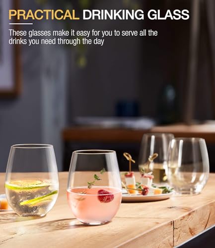 Set of 6 Stemless Wine Glasses 18oz No Stem - Modern Crystal Drinkware