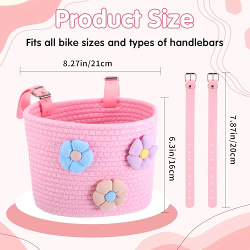 Kids Bicycle Basket Cotton Rope Woven Front Basket Pink - Childrens Bike Accessory
