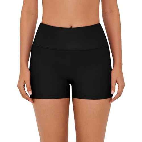Tournesol Women's 3" Swim Shorts High Waisted Bathing Suit Bottoms Seamless Board Shorts UPF50+ Boyshorts with Pockets
