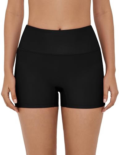 Women's High Waisted Swim Shorts 3 Inch Bathing Suit Bottoms - Medium Black