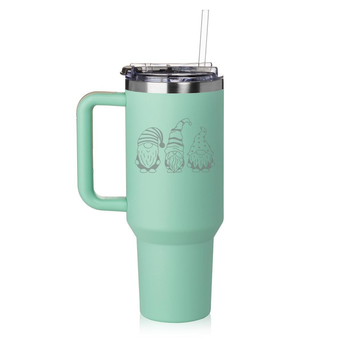 Daylor 40 oz Tumbler with Handle and Straw Lid Stainless Steel Insulated Travel Mug Cup Gnomes (Sea Foam Green)
