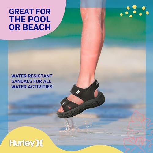 Hurley Toddler Water Shoes Big Kid Black Open Toe Beach Sandals - Lightweight & Breathable