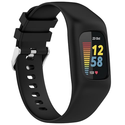 Black One-Piece Silicone Fitness Tracker Band for Fitbit Charge 3-6 with Metal Buckle