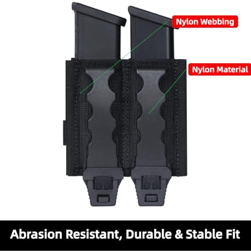 BK Double Magazine Pouch for 9mm .40 S&W .45 ACP Double-Stack Magazines MOLLE Belt Nylon Holder with Laser-Cut Panel and Quick-Release Insert