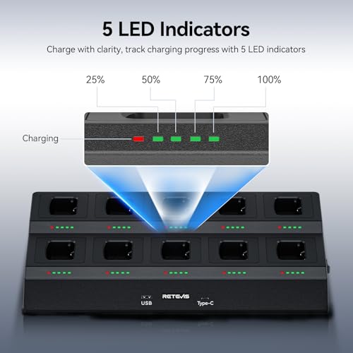 Retevis H-777 10-Way Walkie Talkie Charger, Ten Way Multi Unit Charger, for Retevis H-777 H-777H, H777D Walkie Talkie, 5 LED Indicators, AC/DC Adapter, Replaceable Base(1 Pack)
