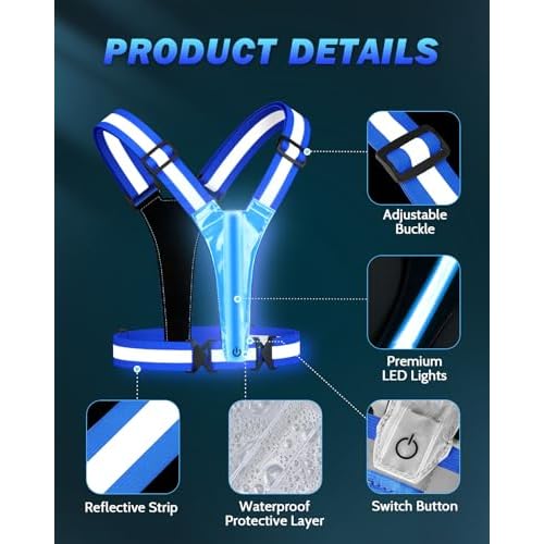LED Reflective Running Vest with Phone Holder, Rechargeable 5 Colors Light Up Running Lights for Runners High Visibility Night Safety Gear, Adjustable for Men and Women