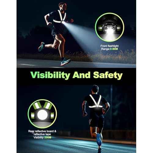 Running Lights for Runners, 500 Lumens Running Light with 45¡Æ Adjustable Tilt, 360¡Æ Reflective Vest & IPX4 Waterproof Rechargeable Light Up Gear for Night Walking/Cycling/Jogging/Hiking
