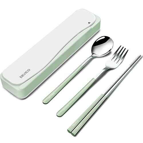 DEVICO Travel Utensils With Case, 18/8 Stainless Steel Camping Utensils, Reusable Portable Silverware Cutlery Set For Lunch Box, Include Fork Spoon Chopsticks