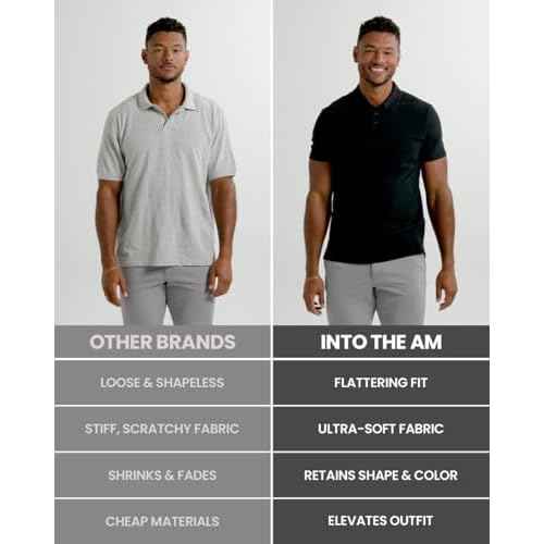 INTO THE AM Polo Shirts for Men - Slim Fit Short Sleeve Collared Shirt S - 4XL Fitted Collar Polos for Work