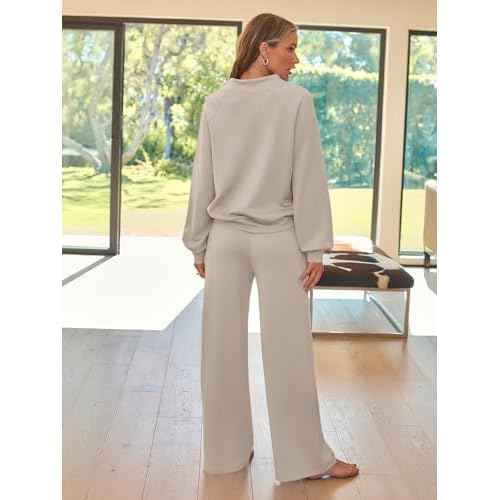 AUTOMET Lounge Sets for Women Sweatsuits 2 Piece Outfits 2025 Fall Drawstring Sweatshirt Wide Leg Sweatpants Tracksuit