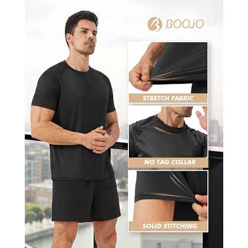 Workout Mens Shirts - Casual Black Quick Dry Moisture Wicking T-Shirts Crew Neck Short Sleeve for Gym Athletic Running