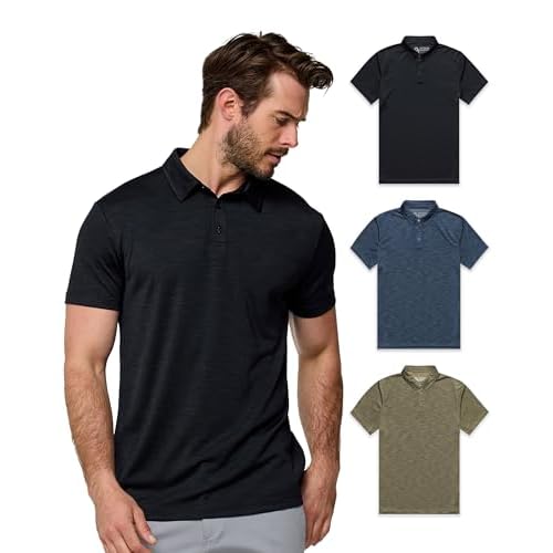 INTO THE AM Performance Dri Fit Polo Shirts for Men S-4XL - Quick Dry Moisture Wicking Athletic Sport Collar Work Shirts