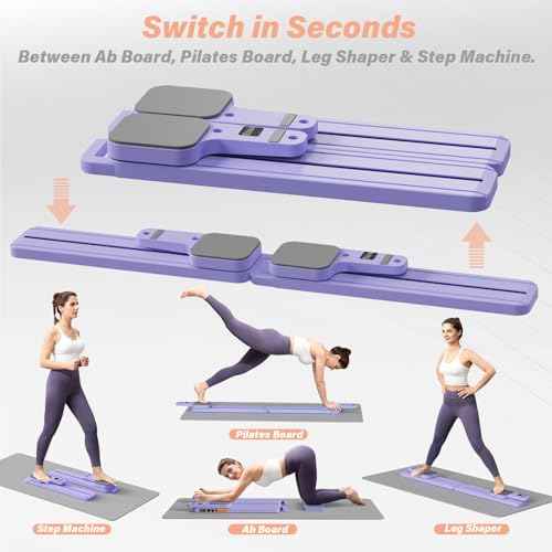 Upgraded Pilates Reformer Machine - 6-in-1 Fitness Board & Pilates Equipment Set with Ab Workout Equipment, Multifunctional Push-Up Board, Resistance Bands, Balance Board & Timer for Full Body Workout