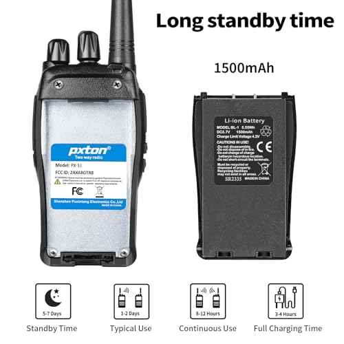 pxton S1 walkie talkies for Adults with earpieces and Rechargeable 1500mAh Li-ion Battery£¬walkie Talkie has VOX£¬TOT£¬Emergency Alarm£¬Battery Low Alert£¬Flashlight£¬Scan Function£¨2 Pack£©