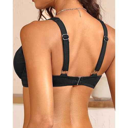 Women's Underwire Push Up Bikini Top - Ribbed Swim Bra 2025 Large Bust Bathing Suit Tops