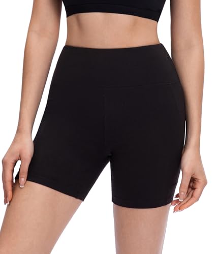 Workout Biker Shorts for Women High Waist Yoga Running Gym - Black, Small-Medium