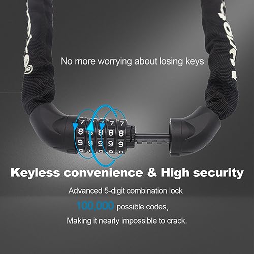 Heavy Duty Bike Chain Lock 3.2FT Resettable Combination Black - Anti-Theft