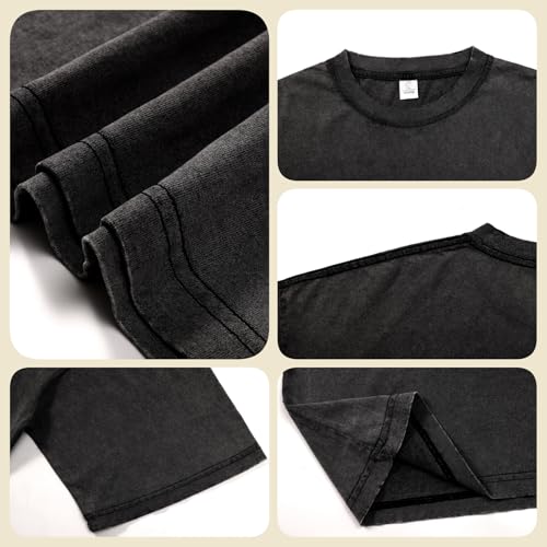Men's Oversized Cotton T-Shirt - Loose Fit Vintage Washed Casual Top - Large Beige+Coffe+Black