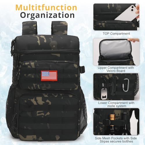 Insulated Tactical Cooler Backpack 25L with Pockets Black Camo