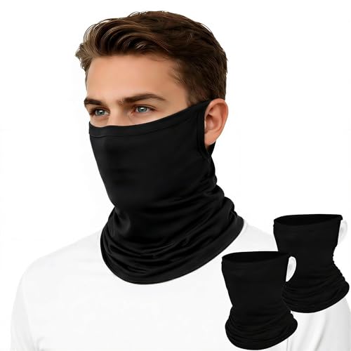 Open-Ear Neck Gaiter with UV Sun Protection - Cooling Nylon Fabric, 2 Pack - Black
