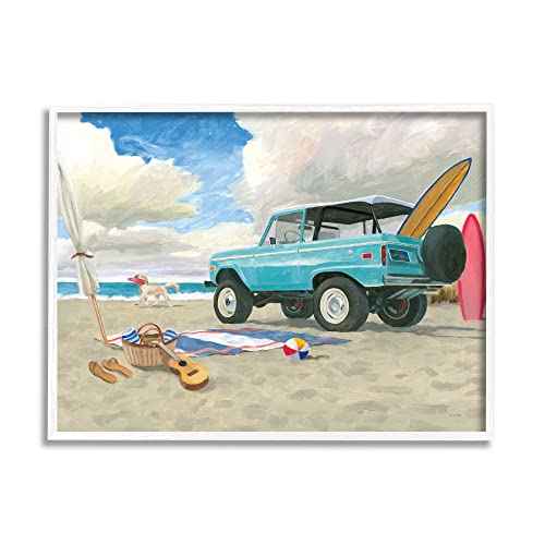 Stupell Industries Summer Sandy Beach Cruiser Surfboard Coastal Dog