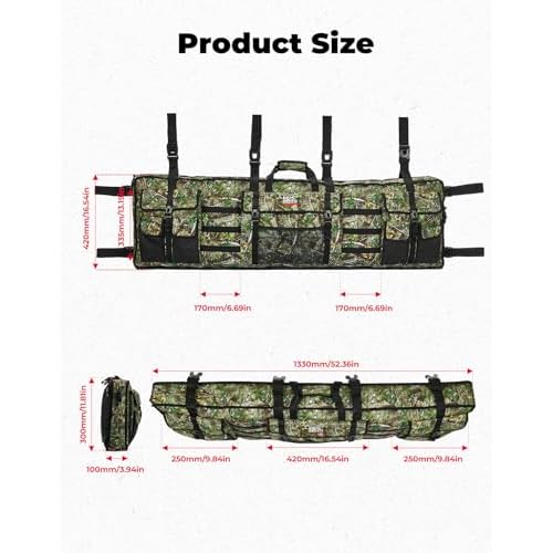 KEMIMOTO Double UTV Tool Bag Rack, Hunting Tool Holder Rack Soft Carrier Case Rear Roll Cage, Bow Storage Bag Compatible with Polaris Ranger Mule Uforce, Most General UTVs (Green Camo)