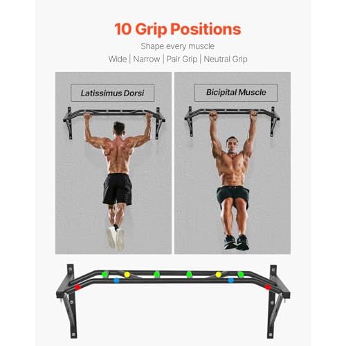VEVOR Pull Up Bar, Multi-Grip Wall Mounted Pull Ups, 50 in Width Multifunctional Chin Up Training Station, Heavy Duty Steel Upper Body Workout Bars with Hangers, 440 lbs Weight Capacity, for Home Gym