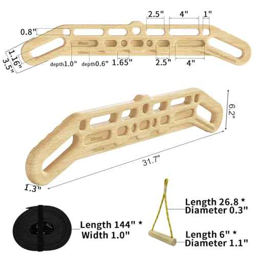 POWER GUIDANCE Wooden Hangboard, Portable Climbing Training Board, Enhances Finger Grip Strength for Indoor and Outdoor Use